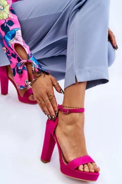 Outlet Boto Zamszowe Sandałki Na Słupku Fuksja Spectacular Różowy