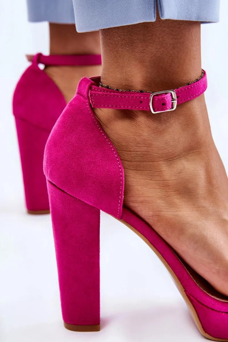 Outlet Boto Zamszowe Sandałki Na Słupku Fuksja Spectacular Różowy