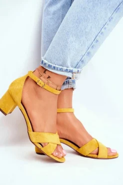 Sandały Na Obcasie>Boto Zamszowe Sandałki na Słupku Żółte Nela