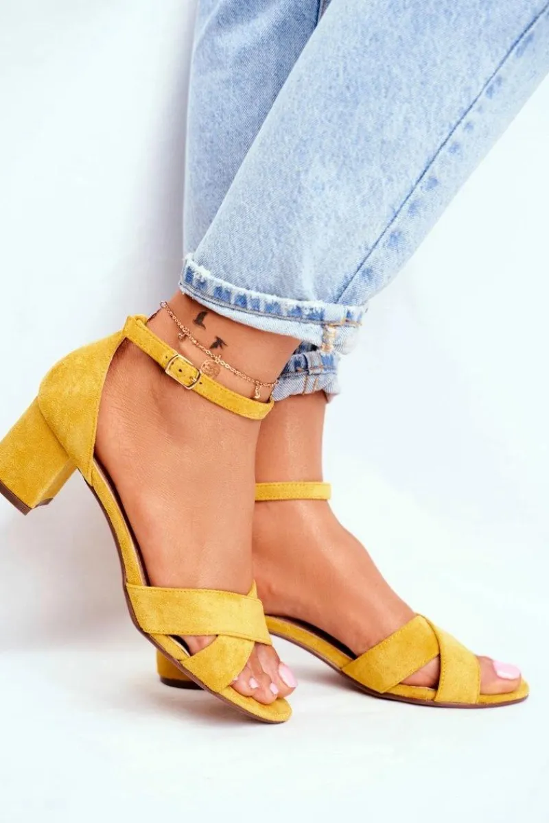 Sandały Na Obcasie>Boto Zamszowe Sandałki na Słupku Żółte Nela