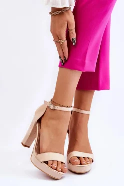 Best Zamszowe Sandałki Na Słupku Beżowe Spectacular Damskie Sandały Na Słupku|Sandały Na Obcasie