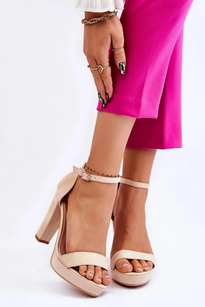 Best Zamszowe Sandałki Na Słupku Beżowe Spectacular Damskie Sandały Na Słupku|Sandały Na Obcasie