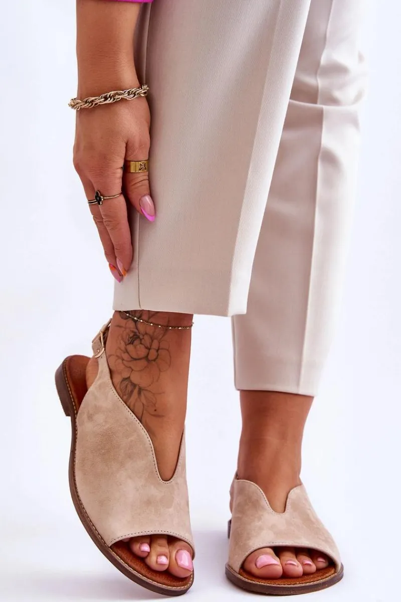 Sandały Płaskie>Boto Zamszowe Sandały Damskie Lewski Shoes 3220/X Beżowe