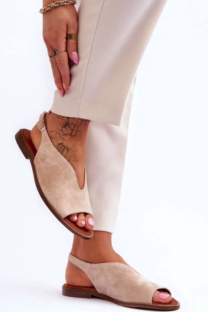 Sandały Płaskie>Boto Zamszowe Sandały Damskie Lewski Shoes 3220/X Beżowe