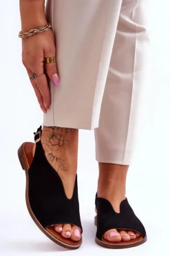 Boto Zamszowe Sandały Damskie Lewski Shoes 3220/X Beżowe Czarny