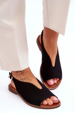 Boto Zamszowe Sandały Damskie Lewski Shoes 3220/X Beżowe Czarny