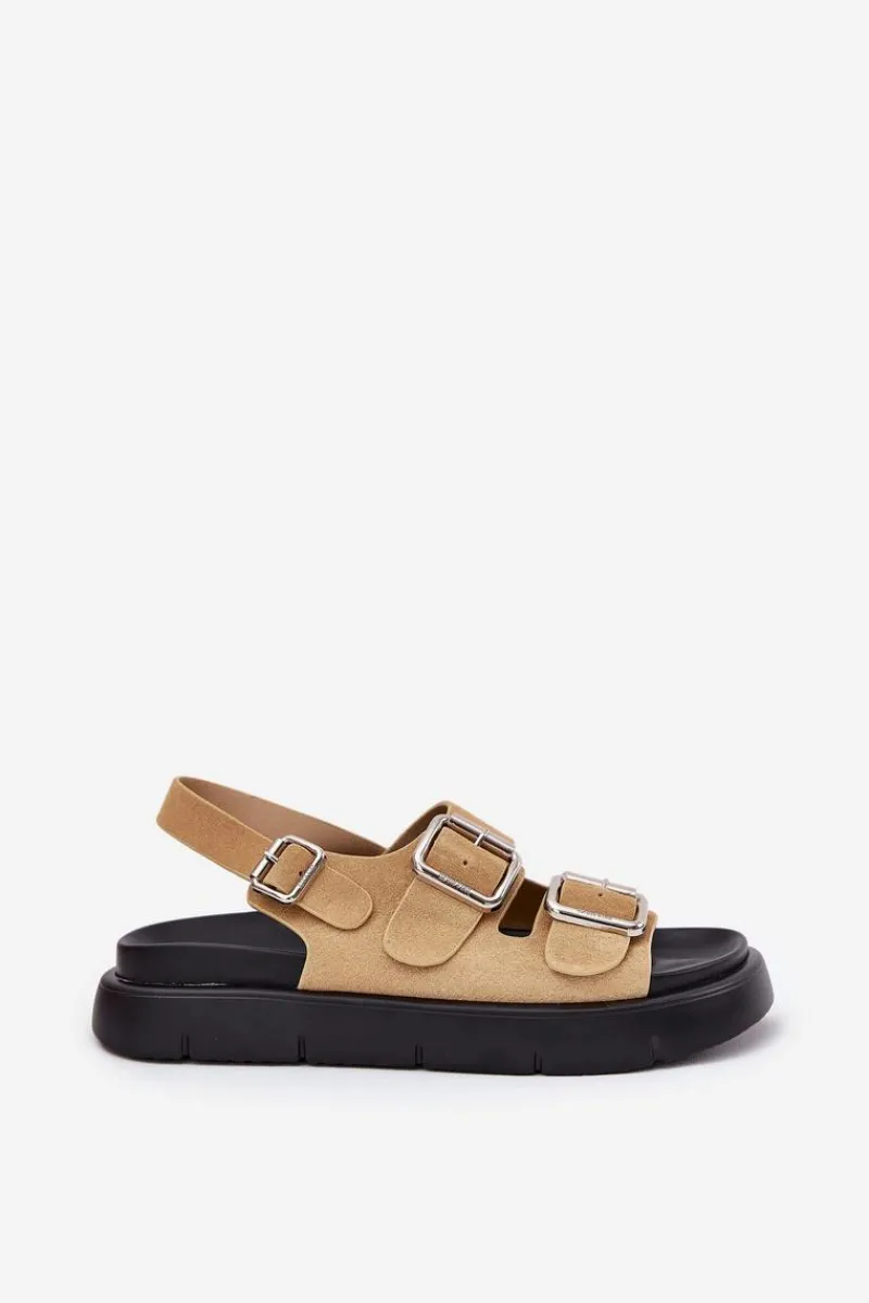 Sandały Big Star|Sandały Płaskie>Big Star Shoes Zamszowe Sandały Damskie Z Klamrami Big Star RR274665 Beżowe Beżowy