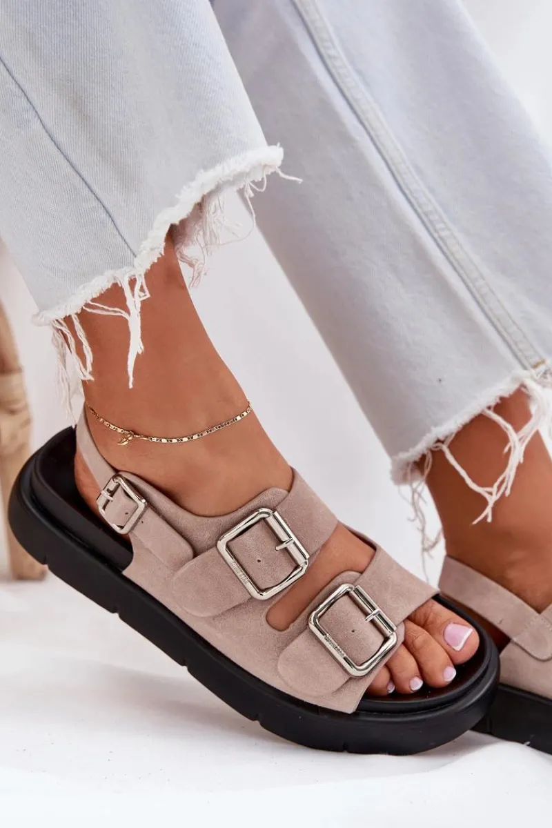 Outlet Big Star Shoes Zamszowe Sandały Damskie Z Klamrami Big Star RR274663 Jasnoróżowe Różowy