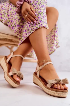 Sandały Na Koturnie>Boto Zamszowe Sandały Espadryle Z Kokardą Beżowe Torrance