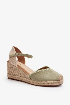Boto Zamszowe Sandały Espadryle Na Koturnie Z Plecionką Zielone Raylin