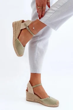 Boto Zamszowe Sandały Espadryle Na Koturnie Z Plecionką Zielone Raylin