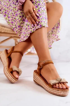 Hot Boto Zamszowe Sandały Espadryle Z Kokardą Camel Torrance