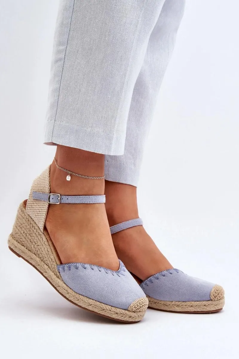 Boto Zamszowe Sandały Espadryle Na Koturnie Z Plecionką Niebieskie Raylin