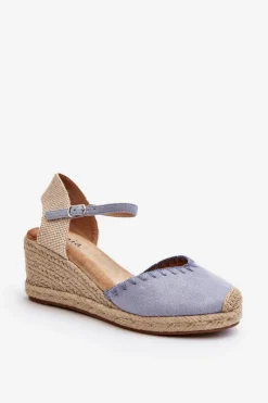 Boto Zamszowe Sandały Espadryle Na Koturnie Z Plecionką Niebieskie Raylin