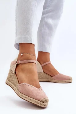 Sandały Na Koturnie>Boto Zamszowe Sandały Espadryle Na Koturnie Z Plecionką Różowe Raylin