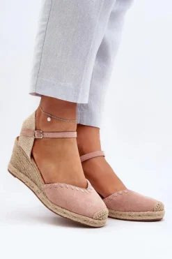 Sandały Na Koturnie>Boto Zamszowe Sandały Espadryle Na Koturnie Z Plecionką Różowe Raylin