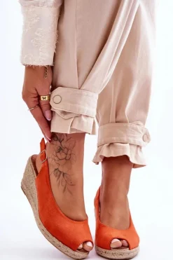 Online Boto Zamszowe Sandały Na Koturnie Pomarańczowe Elsie