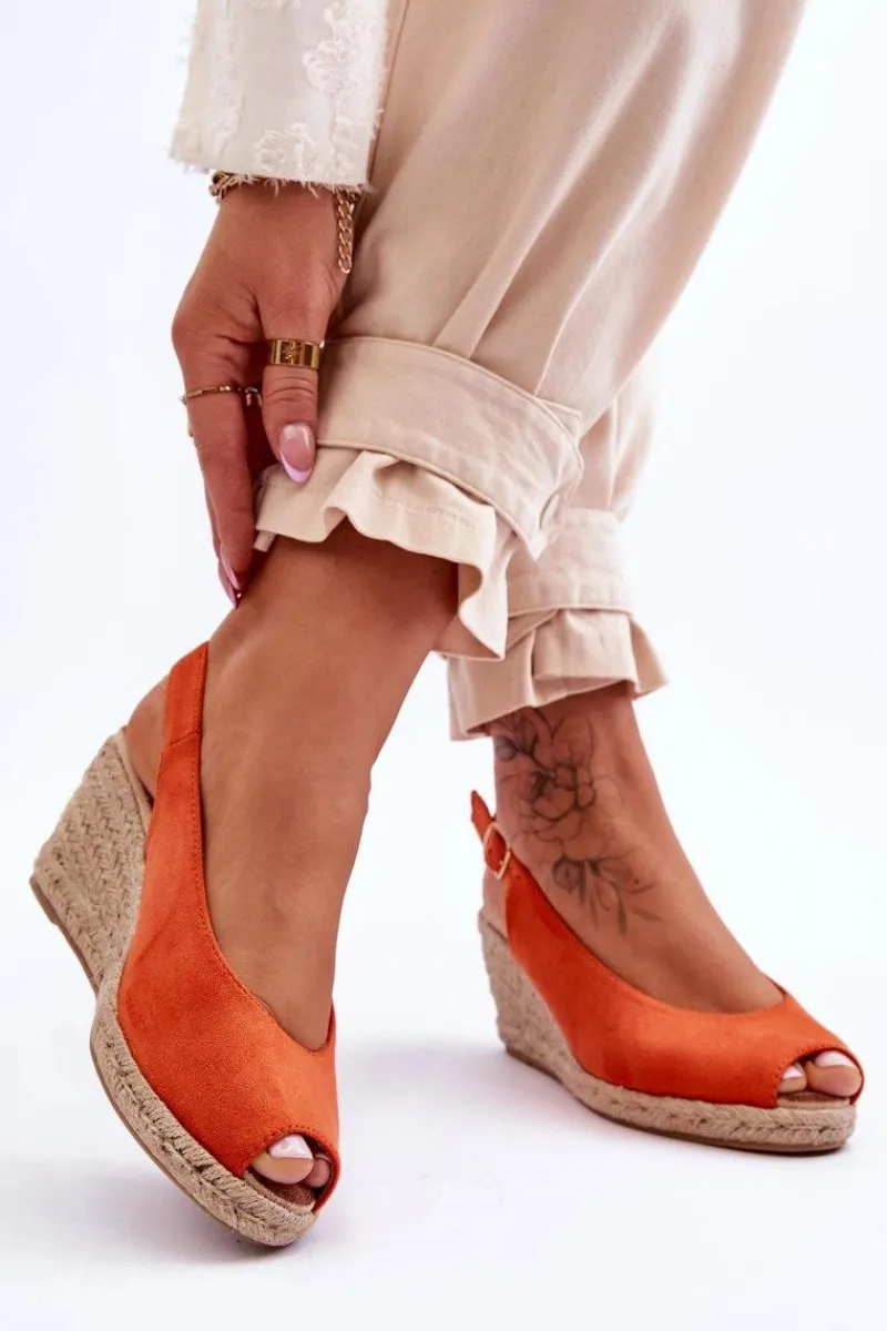 Online Boto Zamszowe Sandały Na Koturnie Pomarańczowe Elsie