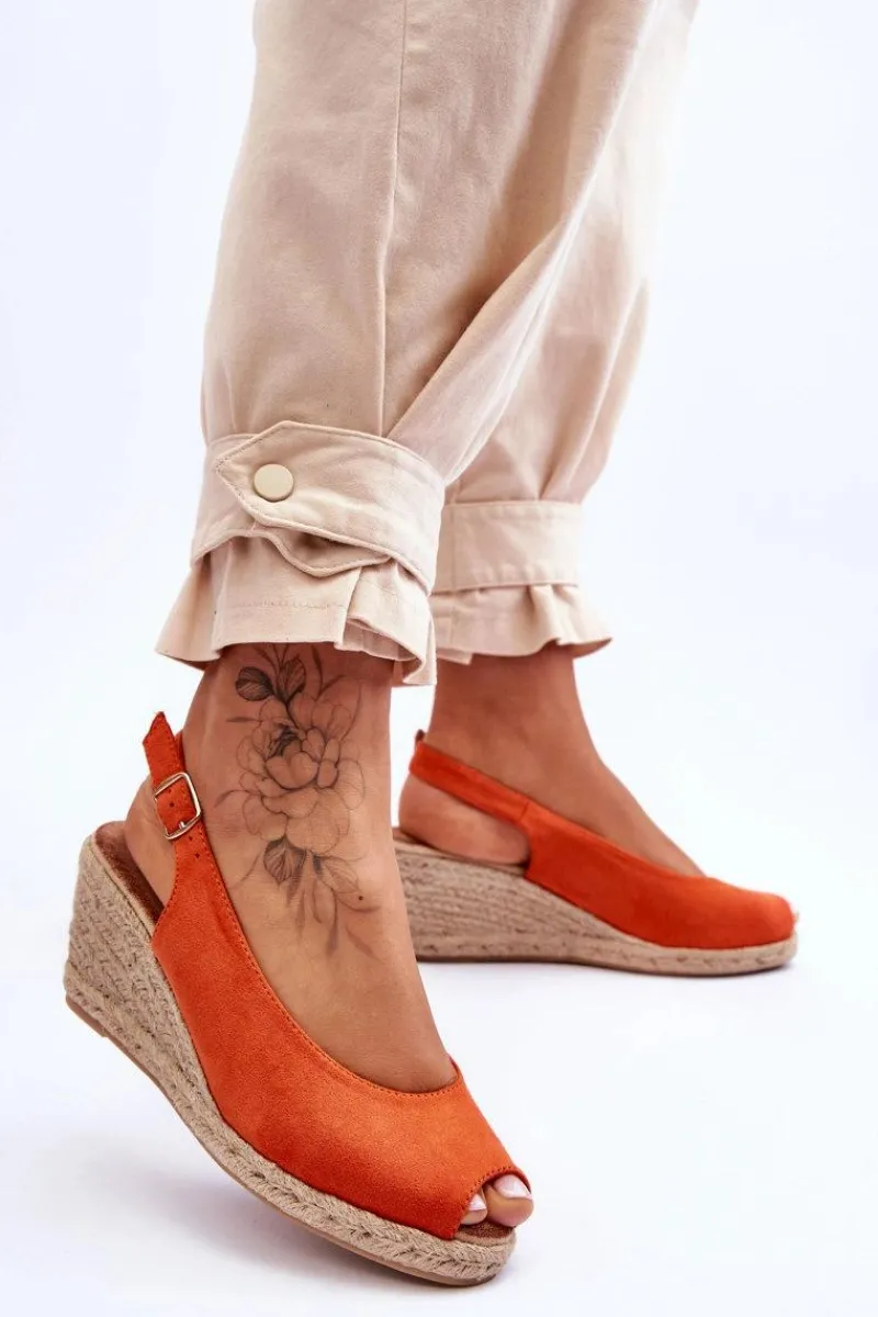 Online Boto Zamszowe Sandały Na Koturnie Pomarańczowe Elsie