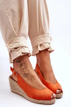 Online Boto Zamszowe Sandały Na Koturnie Pomarańczowe Elsie