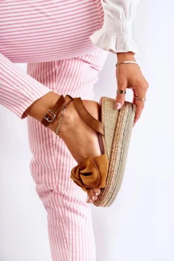 Clearance Boto Zamszowe Sandały Na Koturnie Camel Natina