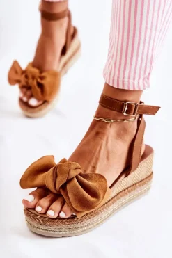 Clearance Boto Zamszowe Sandały Na Koturnie Camel Natina