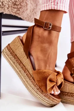 Clearance Boto Zamszowe Sandały Na Koturnie Camel Natina