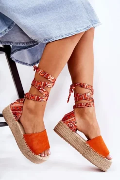 Clearance Zamszowe Sandały Na Koturnie Pomarańczowe Livia Damskie Sandały Na Koturnie