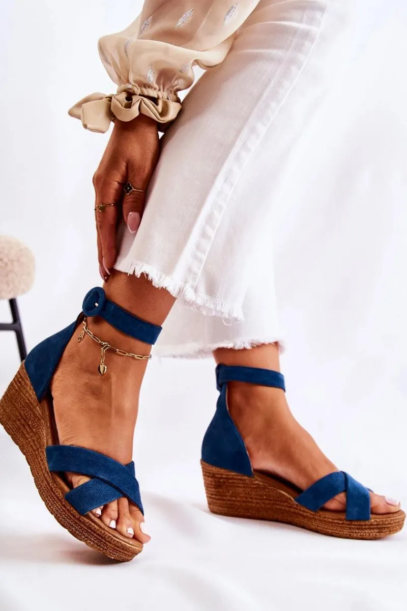 Discount Maciejka Zamszowe Sandały Na Koturnie 04565-06 Granatowe