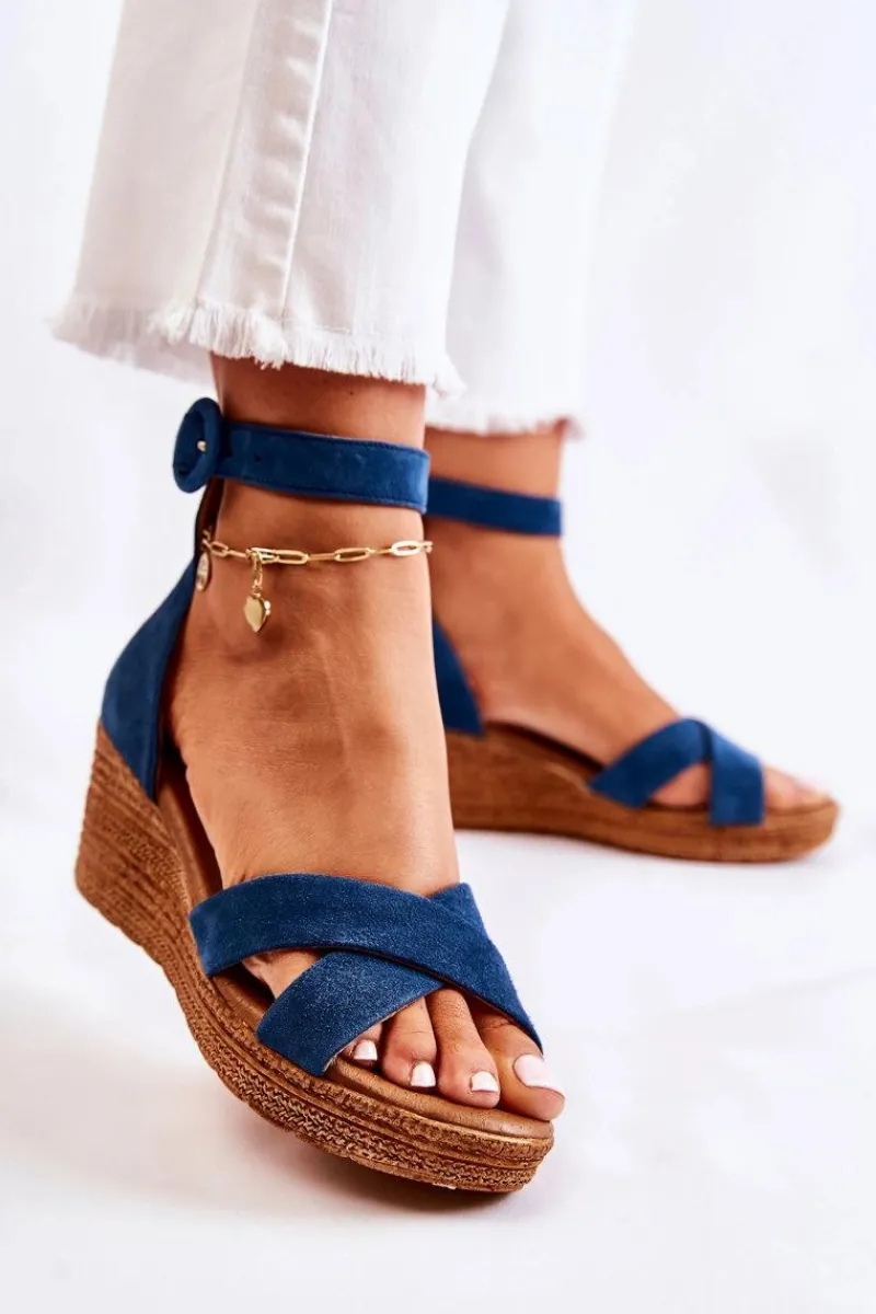 Discount Maciejka Zamszowe Sandały Na Koturnie 04565-06 Granatowe