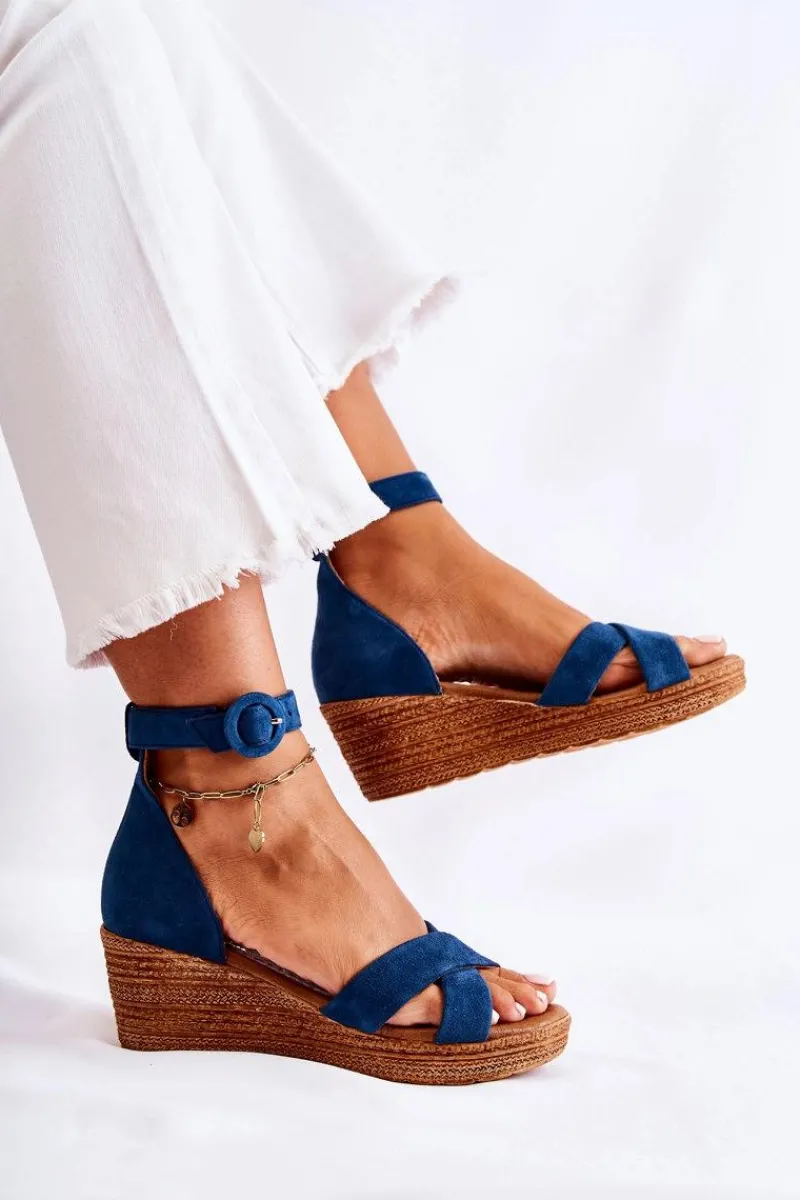 Discount Maciejka Zamszowe Sandały Na Koturnie 04565-06 Granatowe