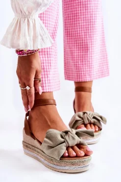 Hot Boto Zamszowe Sandały Na Koturnie Zielone Natina