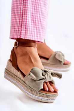 Hot Boto Zamszowe Sandały Na Koturnie Zielone Natina