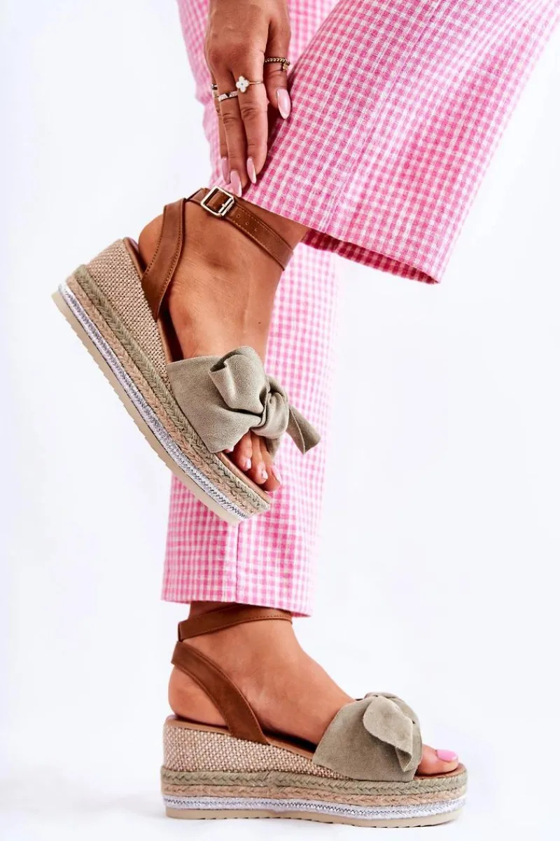 Hot Boto Zamszowe Sandały Na Koturnie Zielone Natina