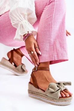 Hot Boto Zamszowe Sandały Na Koturnie Zielone Natina