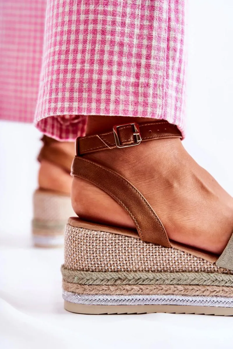 Hot Boto Zamszowe Sandały Na Koturnie Zielone Natina