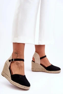 Sandały Na Koturnie>Boto Zamszowe Sandały Na Koturnie Czarne Selfoss