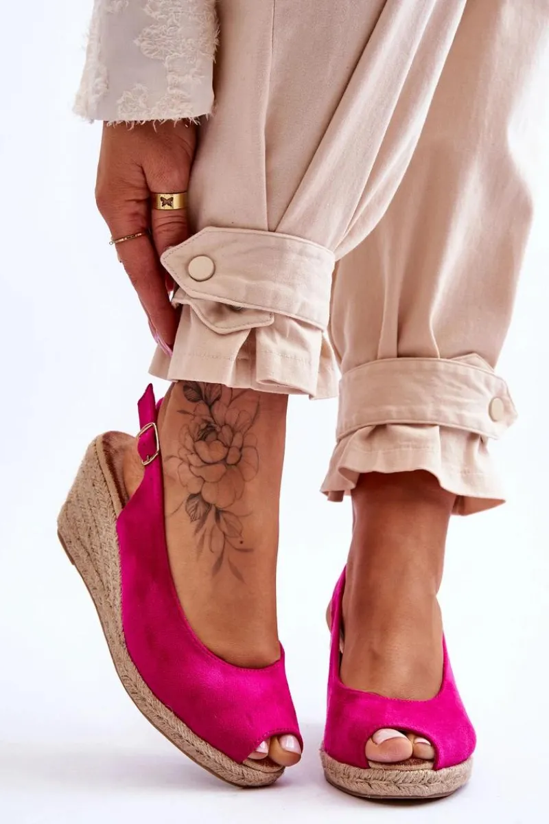 Hot Zamszowe Sandały Na Koturnie Fuksja Elsie Damskie Sandały Na Koturnie