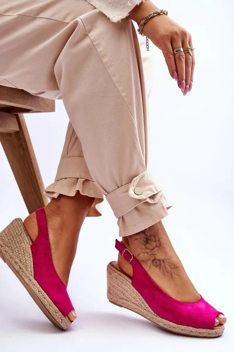 Hot Zamszowe Sandały Na Koturnie Fuksja Elsie Damskie Sandały Na Koturnie