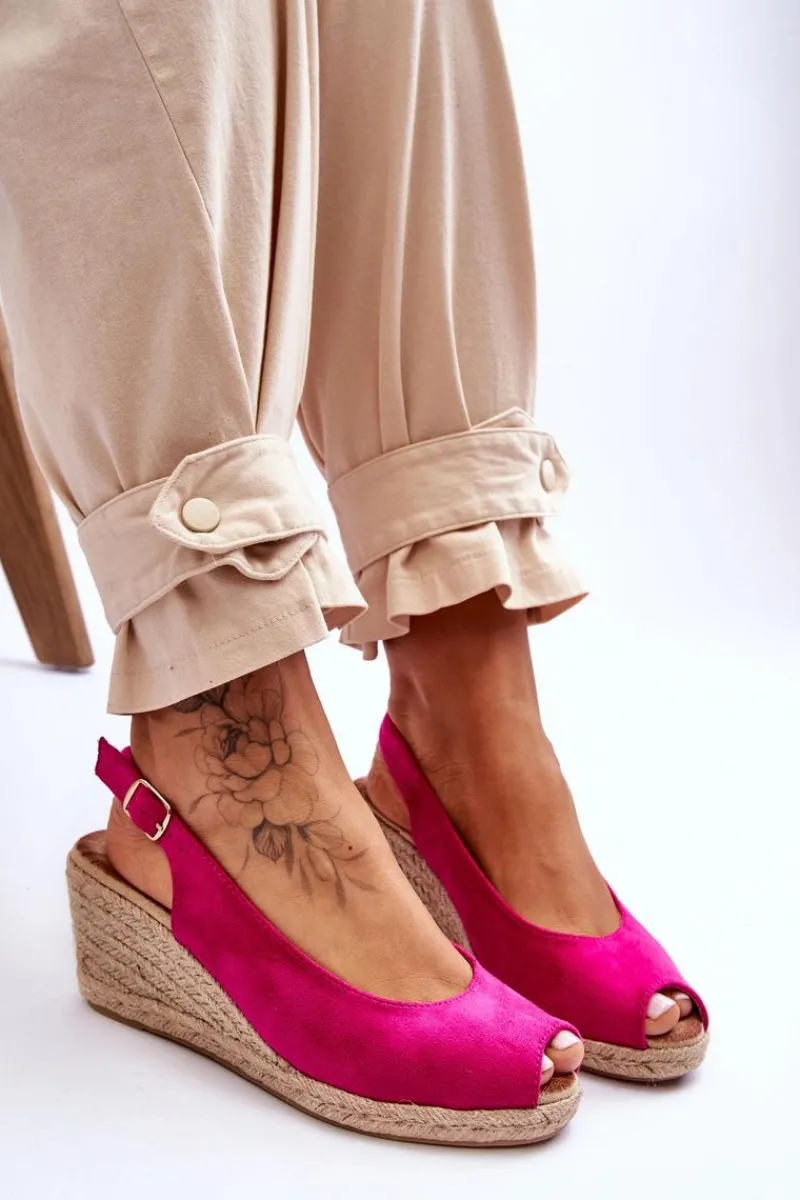 Hot Zamszowe Sandały Na Koturnie Fuksja Elsie Damskie Sandały Na Koturnie