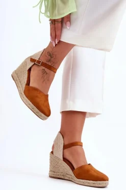 Boto Zamszowe Sandały Na Koturnie Brązowe Selfoss