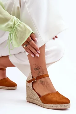 Boto Zamszowe Sandały Na Koturnie Brązowe Selfoss