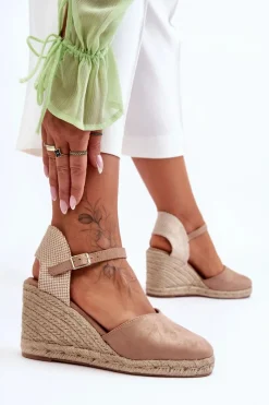 Outlet Zamszowe Sandały Na Koturnie Beżowe Selfoss Damskie Sandały Na Koturnie