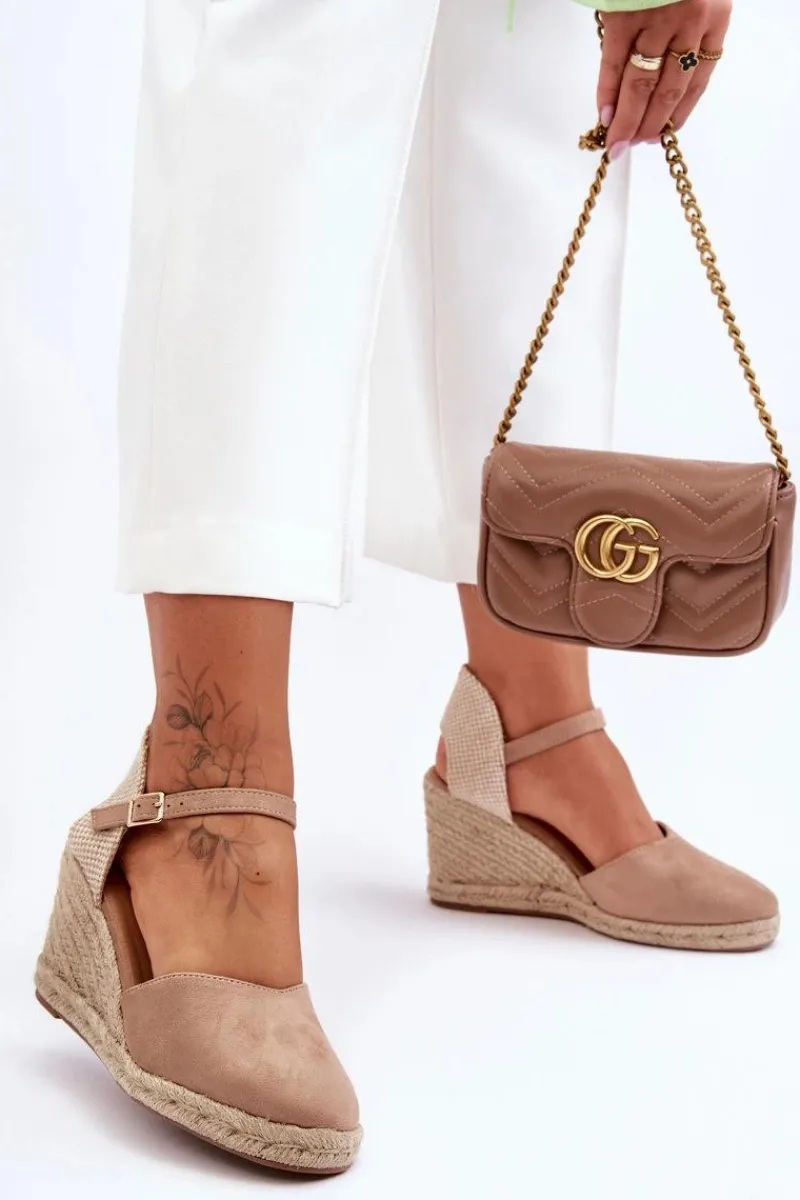 Outlet Zamszowe Sandały Na Koturnie Beżowe Selfoss Damskie Sandały Na Koturnie