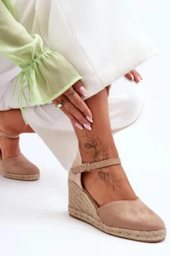 Outlet Zamszowe Sandały Na Koturnie Beżowe Selfoss Damskie Sandały Na Koturnie