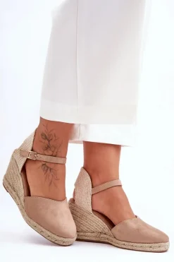 Outlet Zamszowe Sandały Na Koturnie Beżowe Selfoss Damskie Sandały Na Koturnie