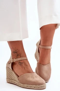 Outlet Zamszowe Sandały Na Koturnie Beżowe Selfoss Damskie Sandały Na Koturnie