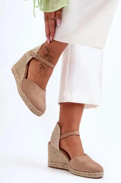 Outlet Zamszowe Sandały Na Koturnie Beżowe Selfoss Damskie Sandały Na Koturnie