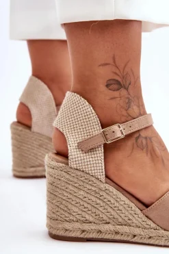 Outlet Zamszowe Sandały Na Koturnie Beżowe Selfoss Damskie Sandały Na Koturnie