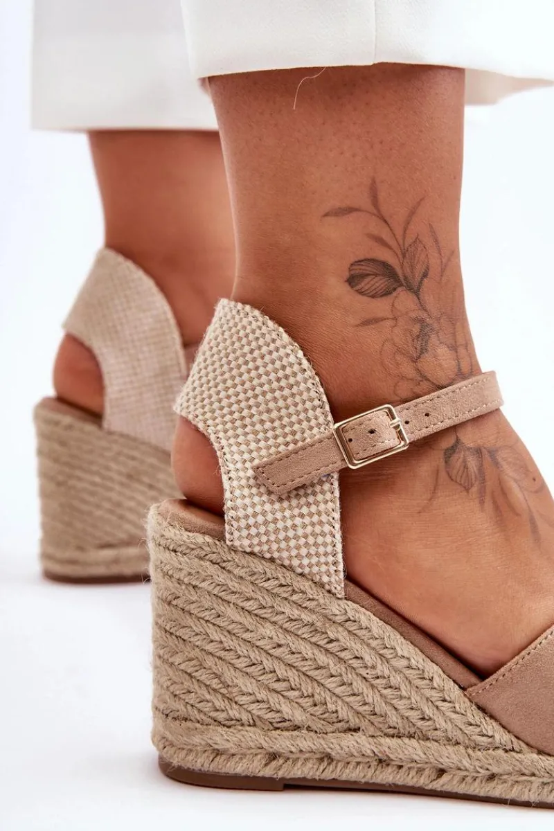 Outlet Zamszowe Sandały Na Koturnie Beżowe Selfoss Damskie Sandały Na Koturnie